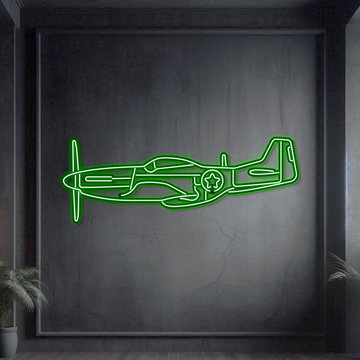 Navigate Craft Mustang décor, ready‑to‑hang with neon accent, perfect aviation‑hero gift for history and avgeek fans