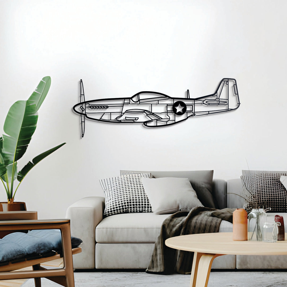 World War II P-51 Mustang aircraft wall décor – handcrafted aviation steel wall art for enthusiasts