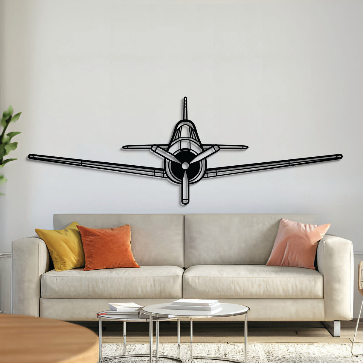 North American T‑28 Trojan trainer aircraft silhouette metal wall art – laser‑cut 2 mm steel, textured, matte powder‑coat finish, ready to hang