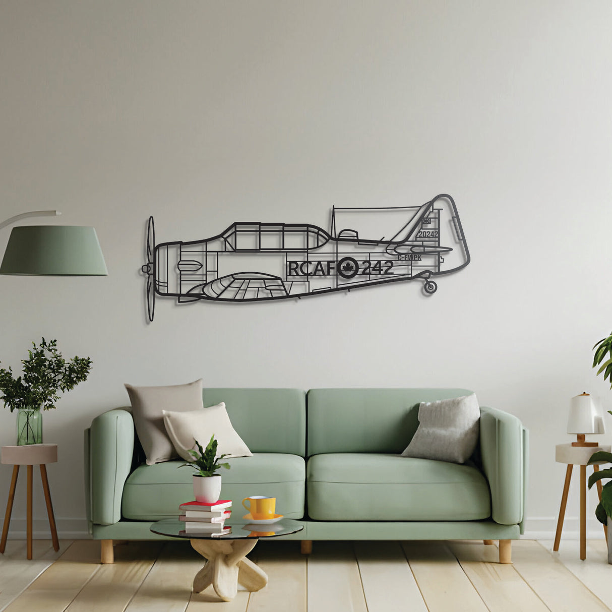 Harvard trainer plane metal art, laser‑cut steel ready‑to‑hang décor for living spaces