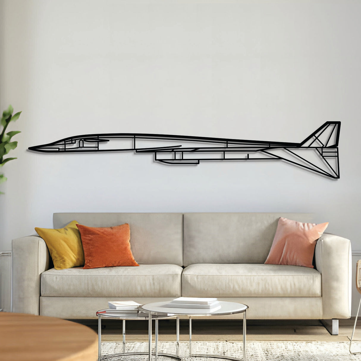 XB‑70 Valkyrie supersonic bomber metal wall art – laser-cut matte black steel delta-wing silhouette with twin-tail design