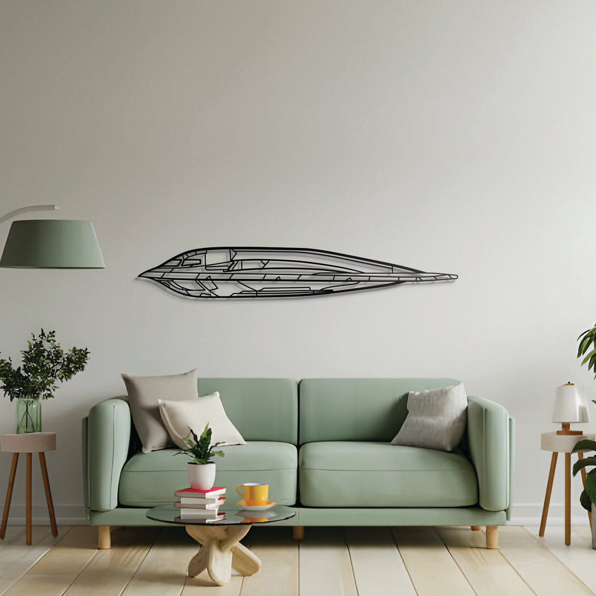 B-2 Spirit silhouette — sleek powder-coated steel with 3D floating mount
