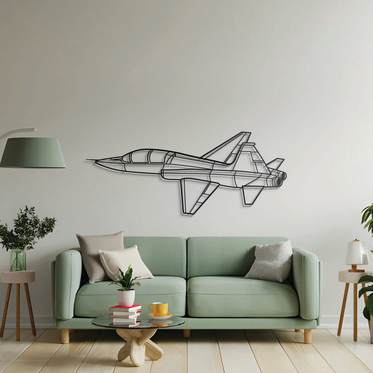 Sleek T‑38C Talon metal wall art, laser‑cut matte steel with modern floating 3D presence