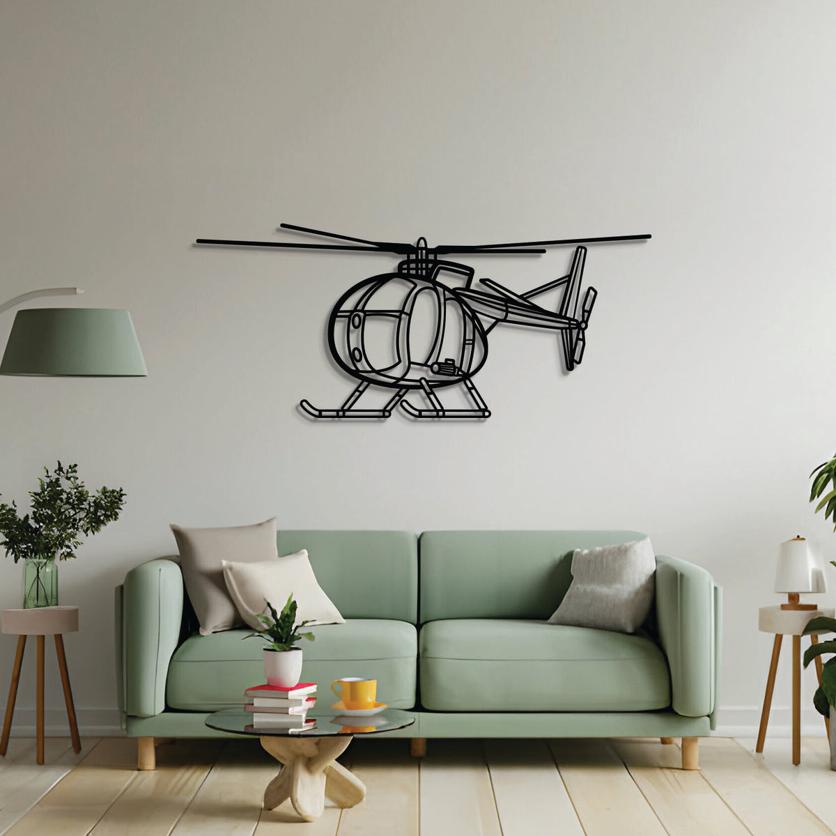 2 mm steel OH‑6 Cayuse wall art, laser‑cut matte finish, floats 1 cm off wall for dramatic 3D effect
