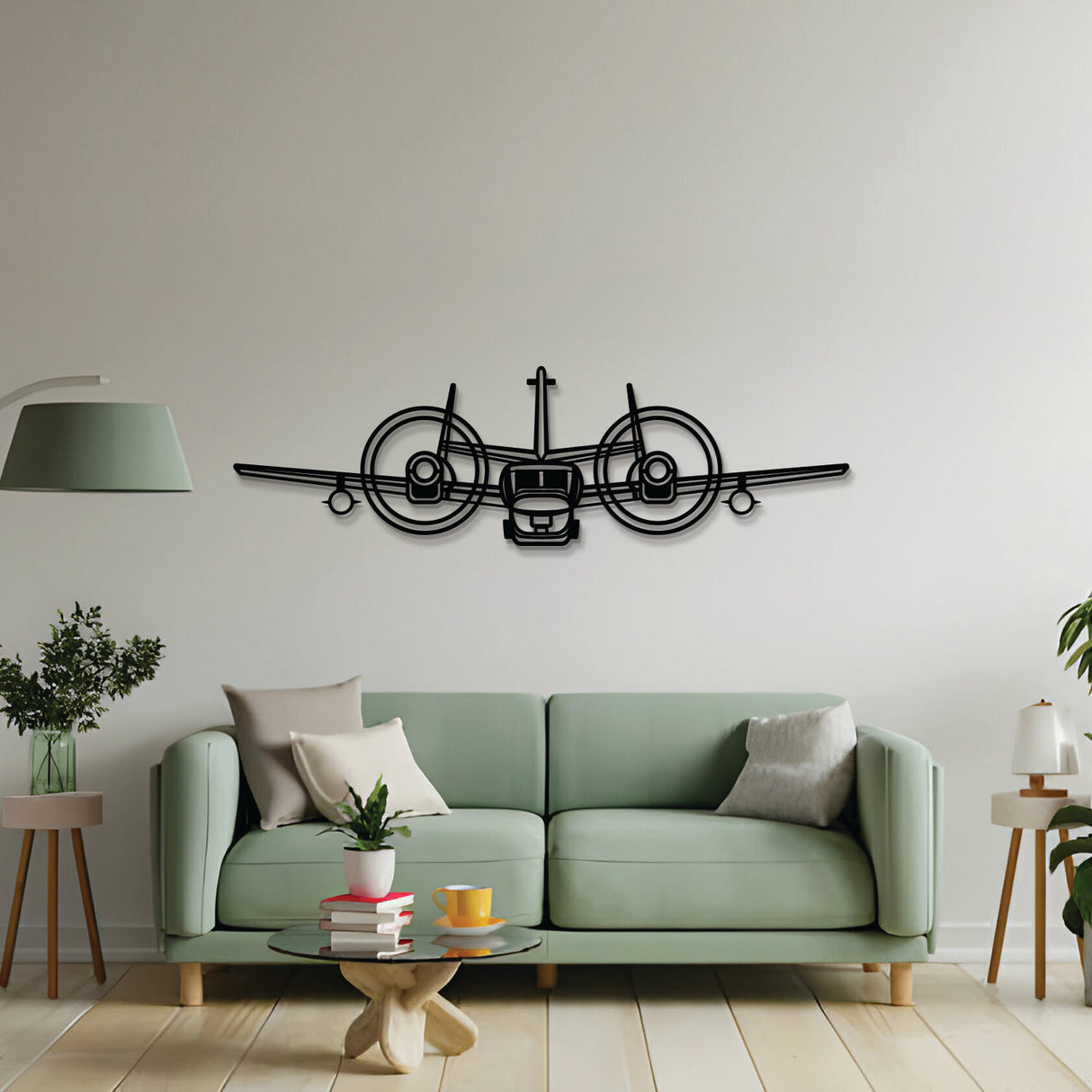 2 mm steel OV-1 Mohawk wall art, laser-cut matte finish, floats 1 cm off wall for dynamic 3D effect