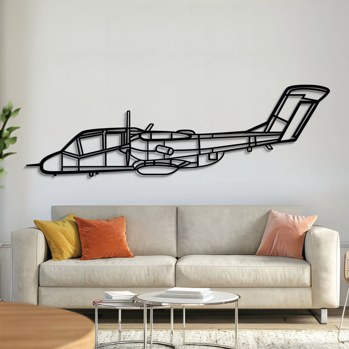 OV‑10 Bronco metal aircraft wall art, laser‑cut 2 mm steel with matte textured finish and 3D elevation