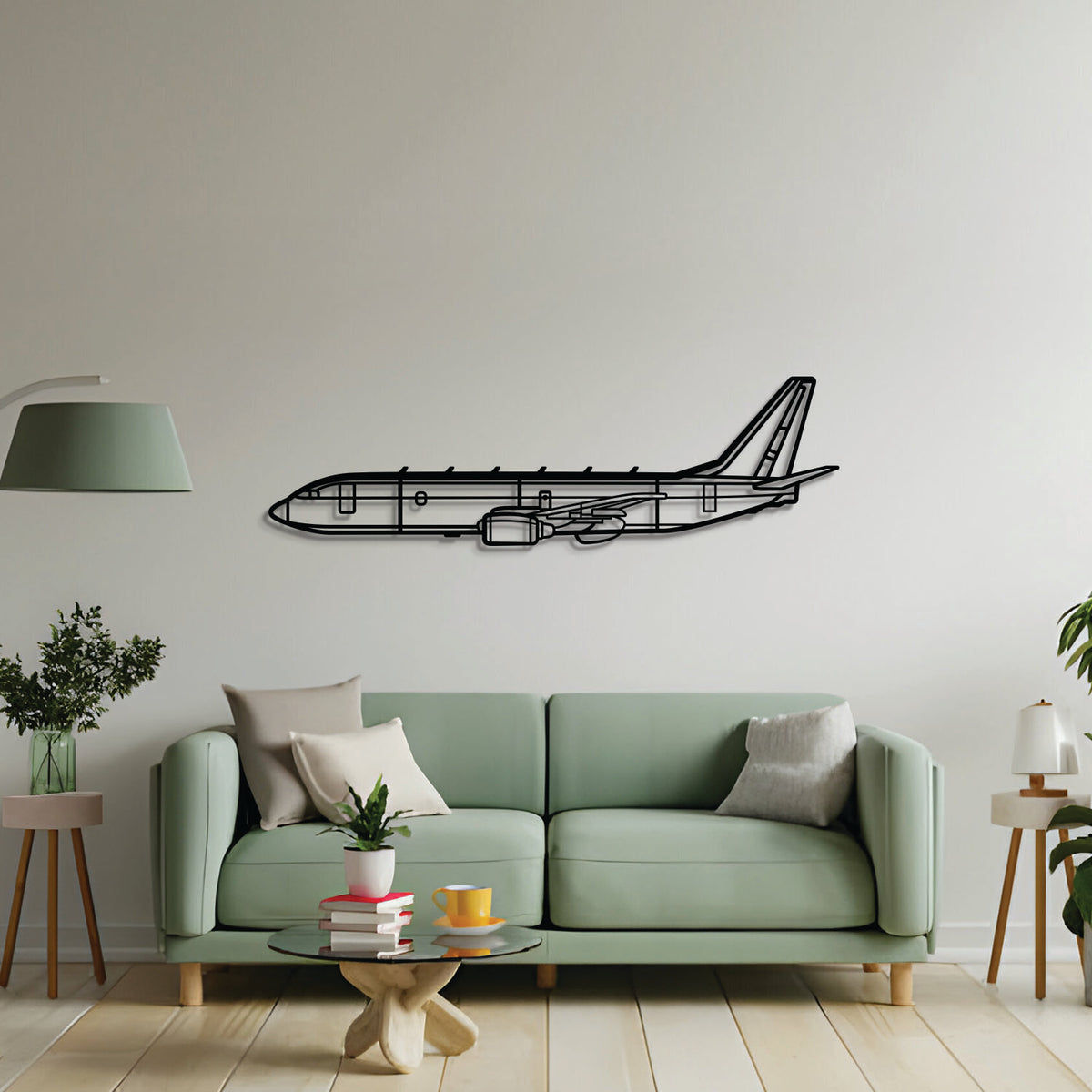 2 mm steel P-8A Poseidon wall art, laser-cut matte finish, floats 1 cm off wall for dramatic 3D effect