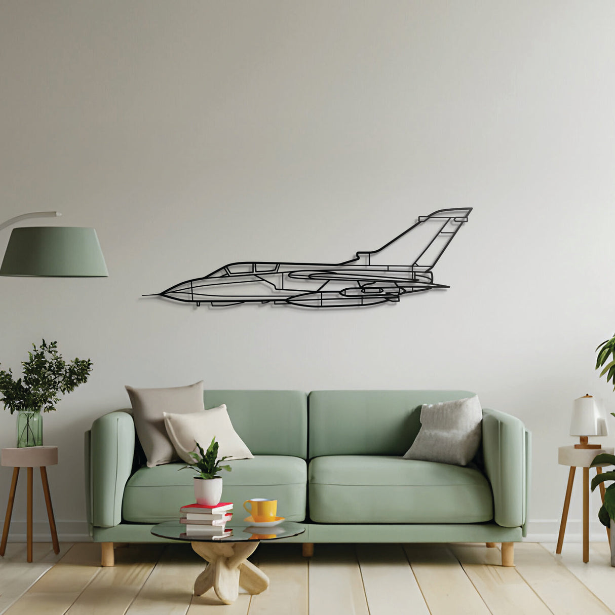 Tornado supersonic fighter metal decoration – minimalist black steel aircraft wall piece ready to hang