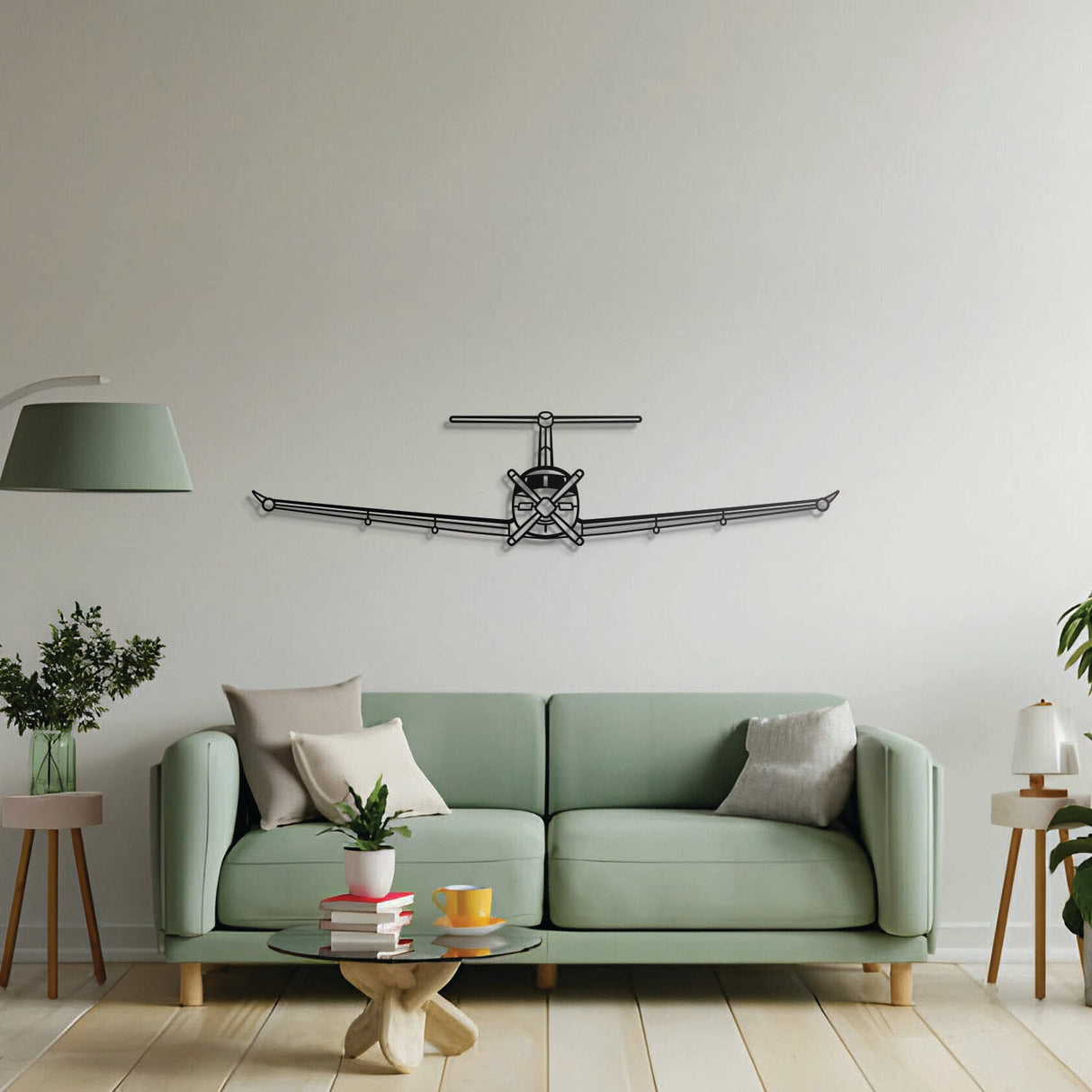 Aviation décor highlight: PC-12 NG Front laser-cut steel wall art with matte finish and elevation screws for avgeek spaces