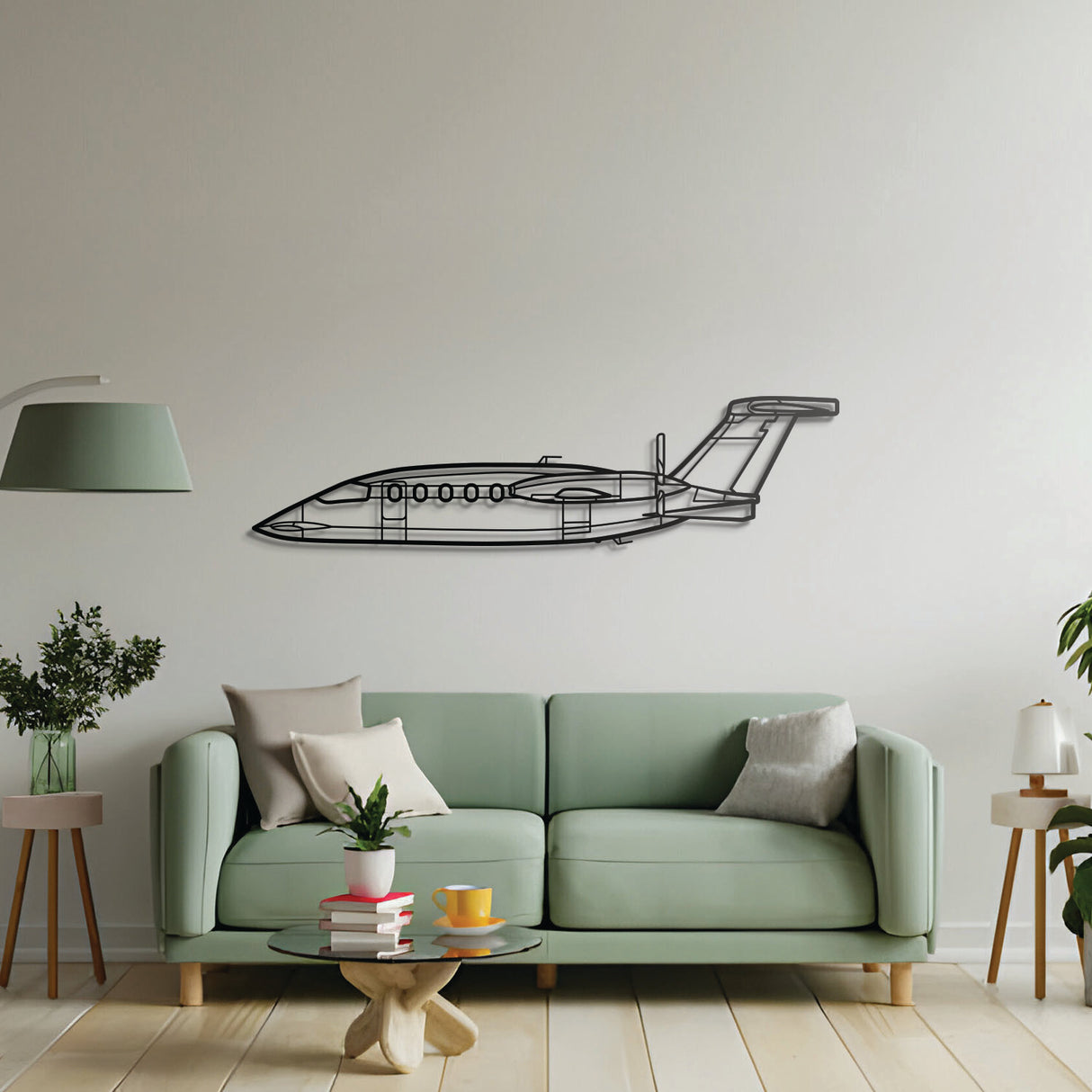 Piaggio Avanti turboprop executive aircraft silhouette art, laser-cut steel décor for living spaces