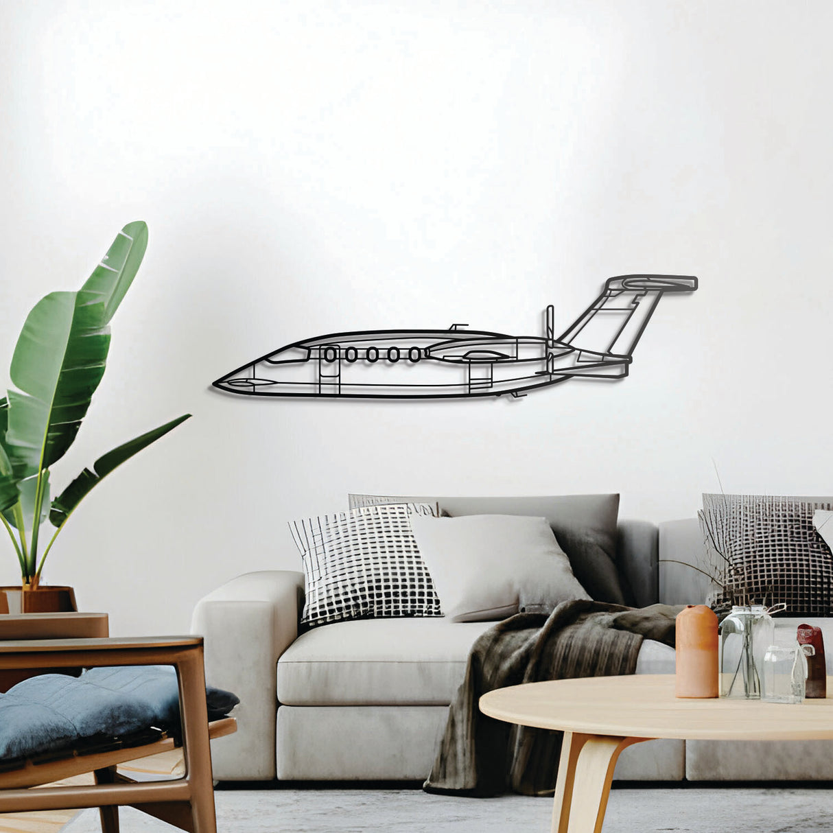 P-180 Avanti high-speed three-surface turboprop silhouette, elevated 1 cm from wall, ready-to-hang