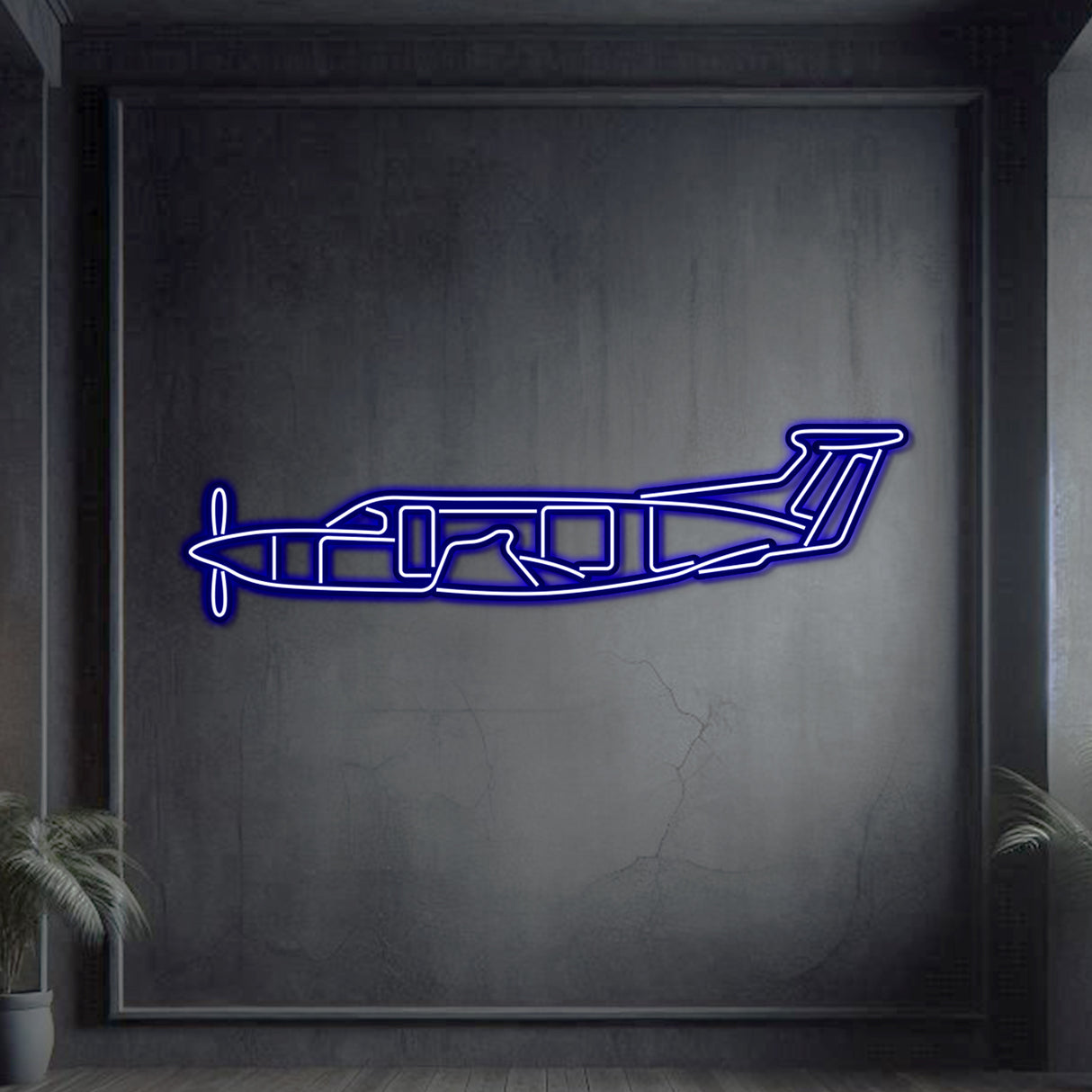PC‑12 neon wall art, sleek aviation décor ideal for hangars, modern offices, or contemporary living spaces