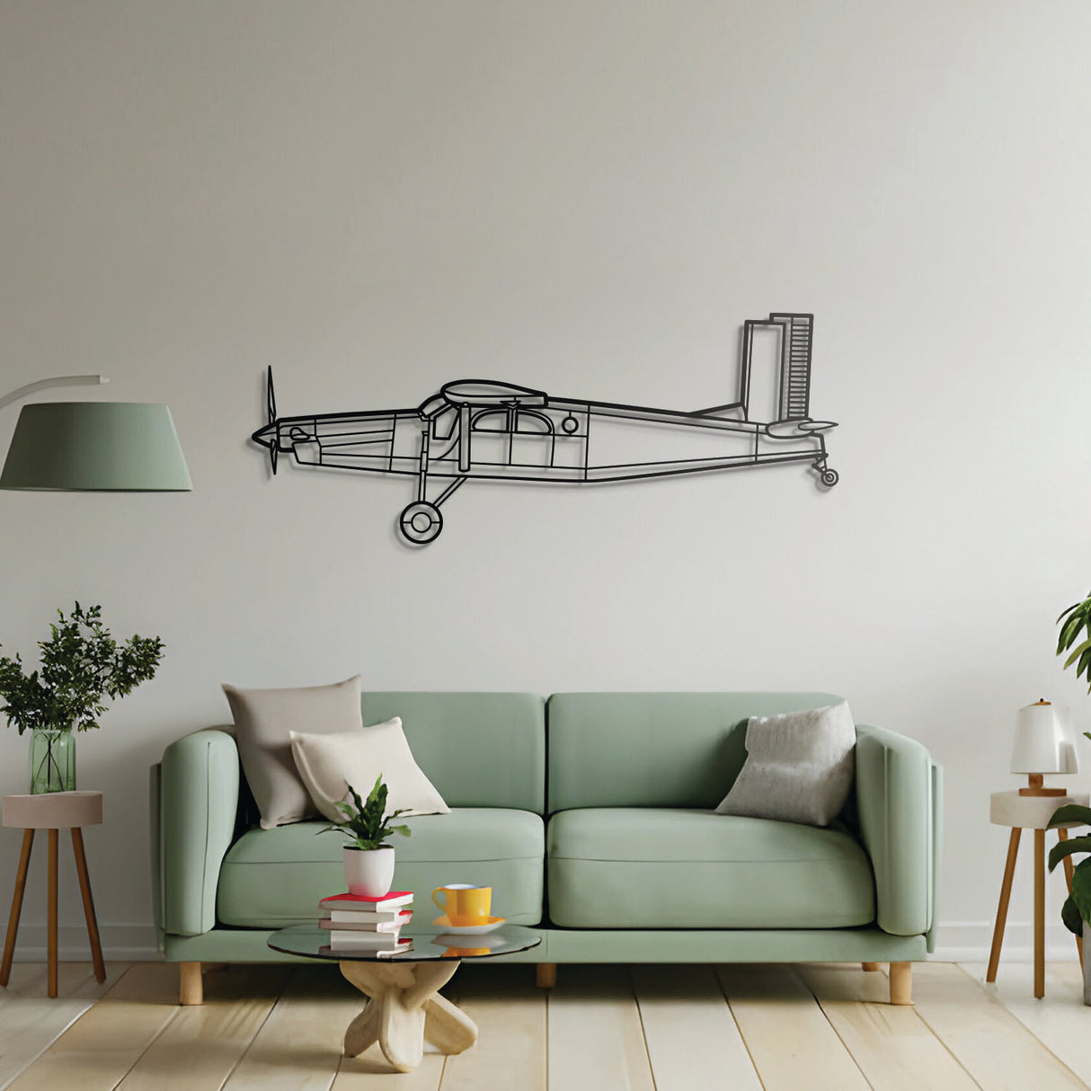 STOL utility plane metal silhouette, Pilatus PC-6 Turbo-Porter ready-to-hang décor for living spaces
