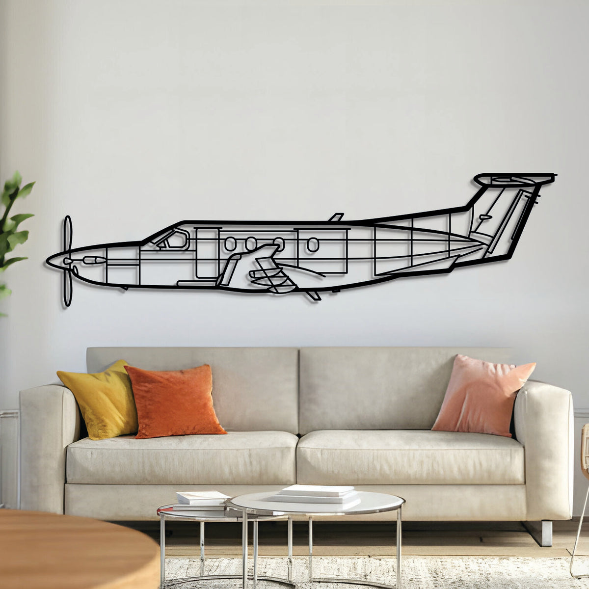 Pilatus PC-12 single-engine turboprop metal wall art – laser-cut matte black steel silhouette