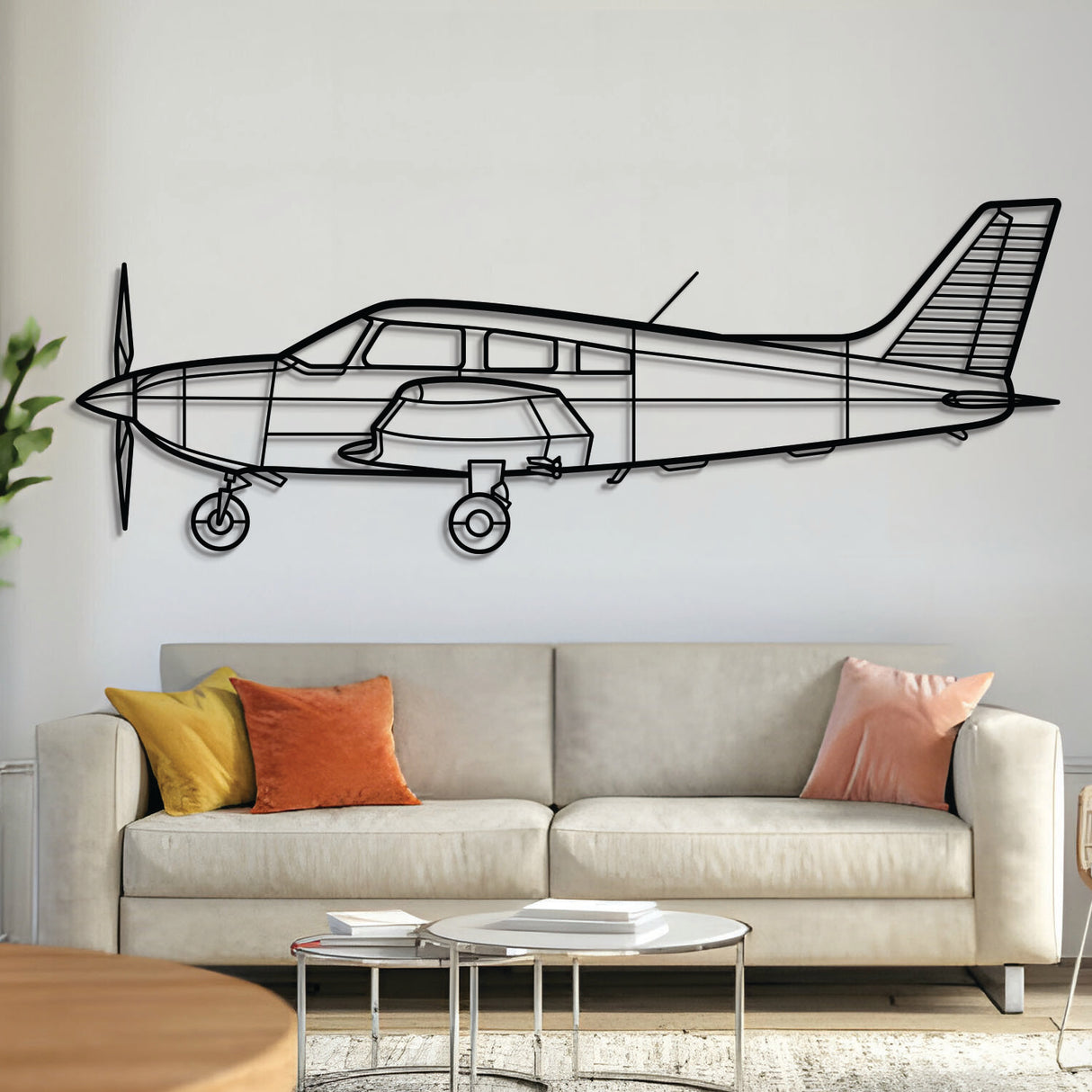 Piper Archer LX light aircraft silhouette — laser-cut black metal wall art with subtle floating effect
