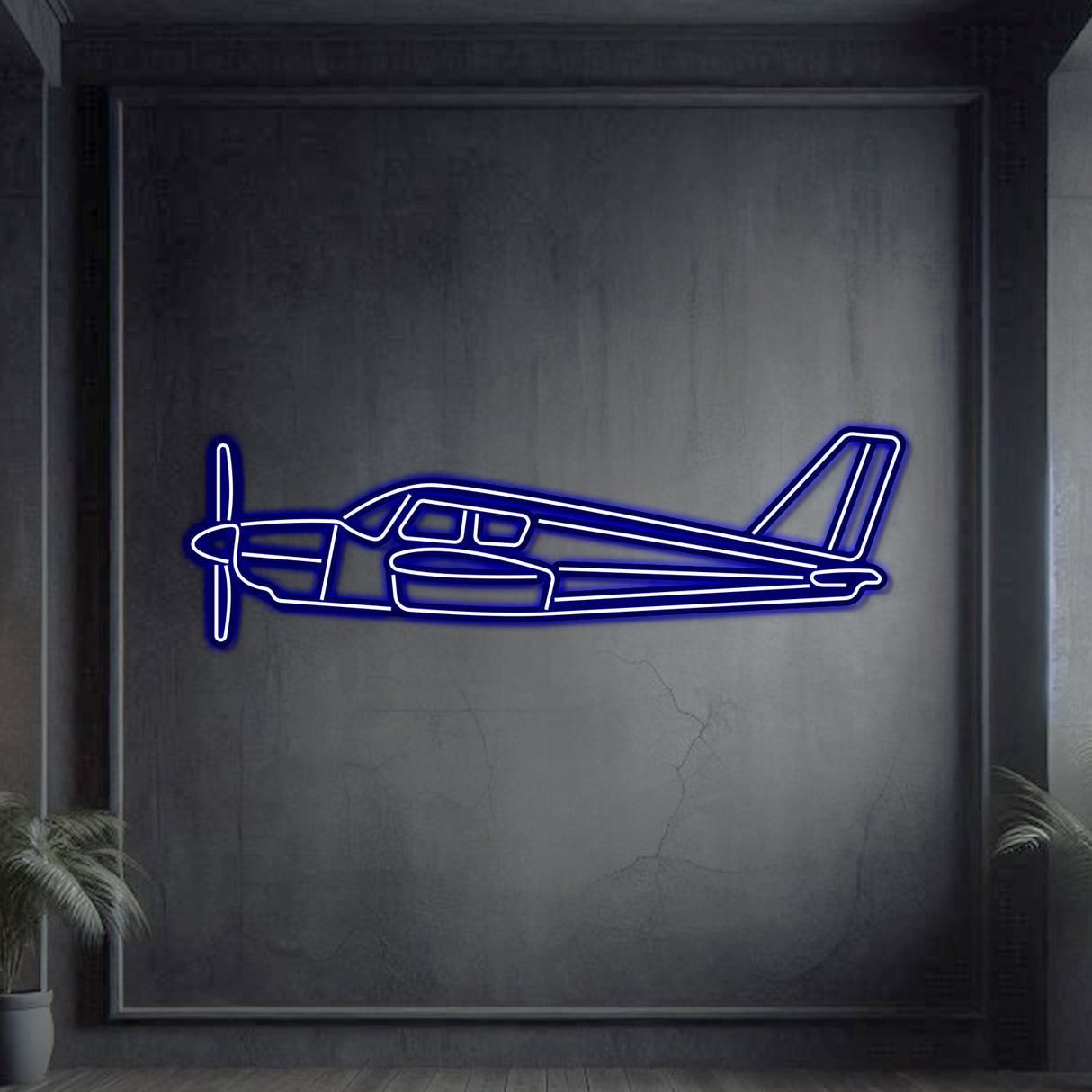 PA‑28 Cherokee neon wall art, sleek aviation décor ideal for hangars, offices, or modern living spaces
