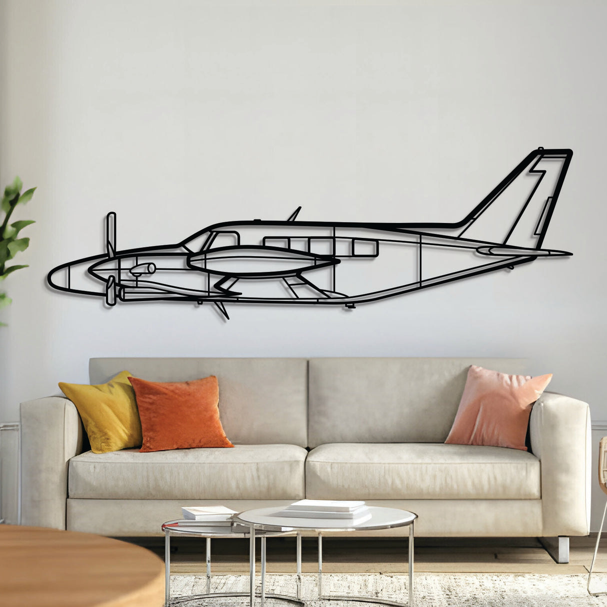 Piper PA-31T Cheyenne metal aircraft wall art, laser-cut 2 mm textured steel with matte powder-coated finish