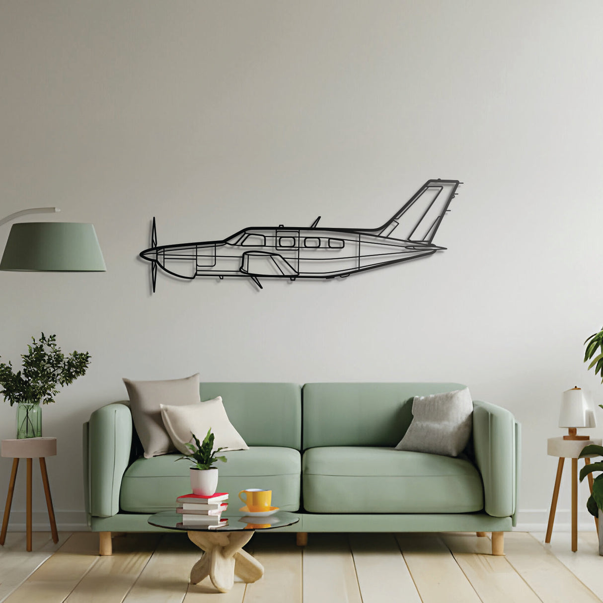 Piper Malibu Mirage metal silhouette art, laser-cut steel ready-to-hang, aviation-themed décor for living spaces