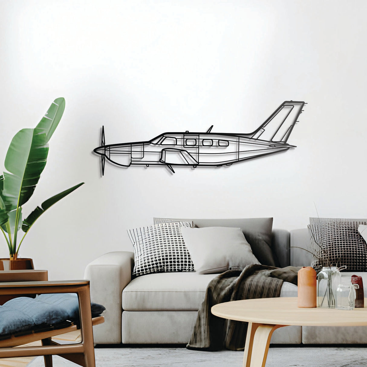 Piper Malibu Mirage 3D metal wall décor, elevated 1 cm from wall, ready-to-hang aviation centerpiece