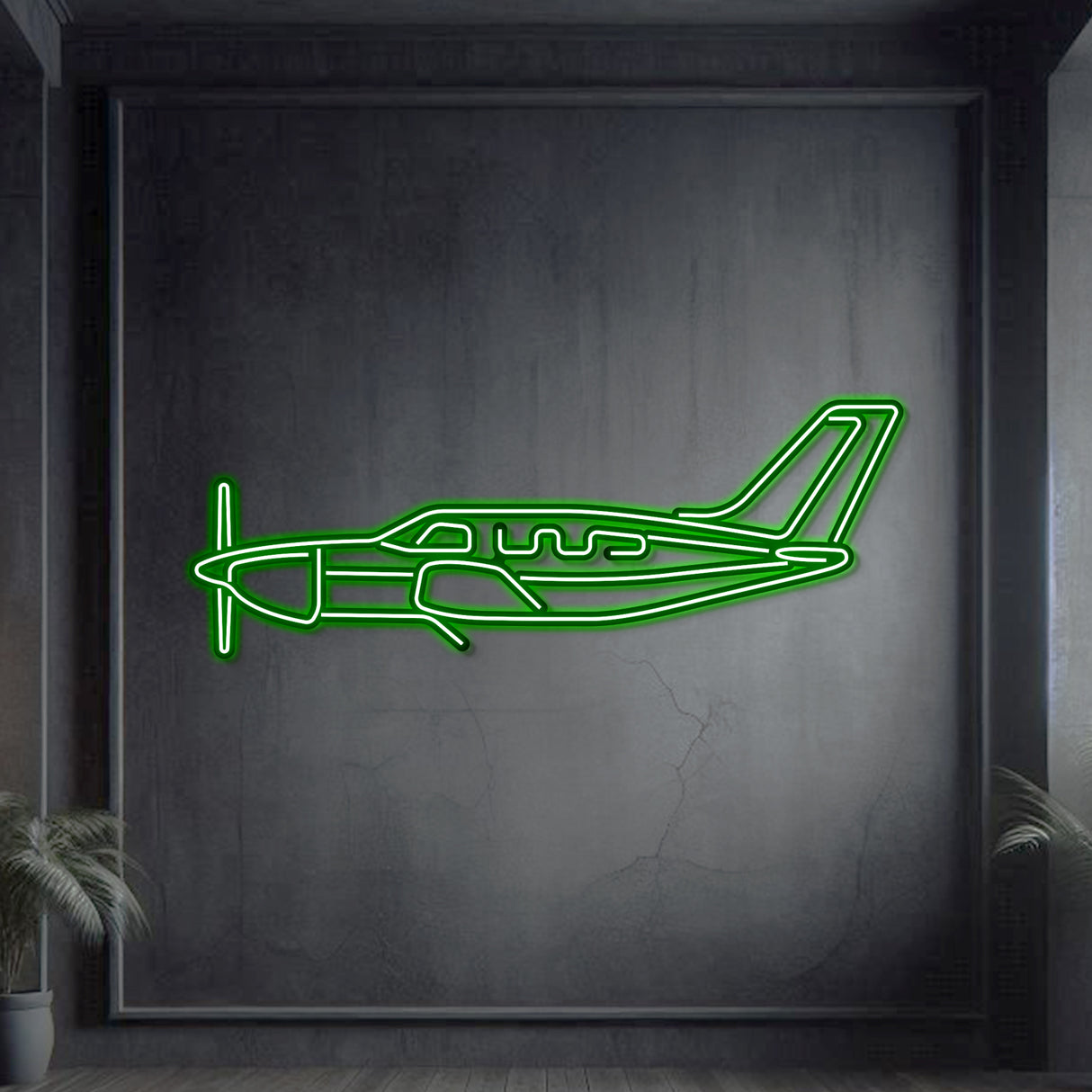 Malibu Mirage neon wall art, sleek aviation décor ideal for hangars, offices, or contemporary living spaces