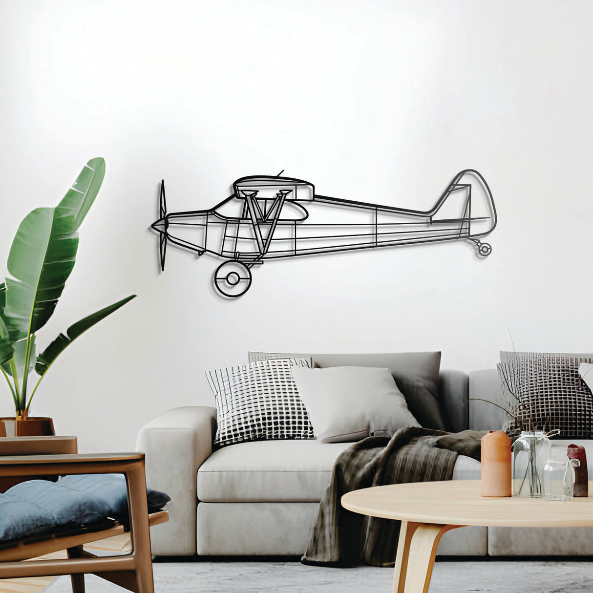 PA‑12 wall decor – elevated 1 cm off the wall using spacers for a 3D shadow effect, celebrating this classic 1946–48 three‑seat bush‑plane
