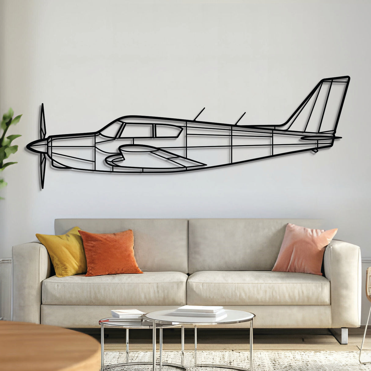 PA‑24 Comanche metal airplane wall art – laser-cut 2 mm steel with textured matte finish and floating 3D effect