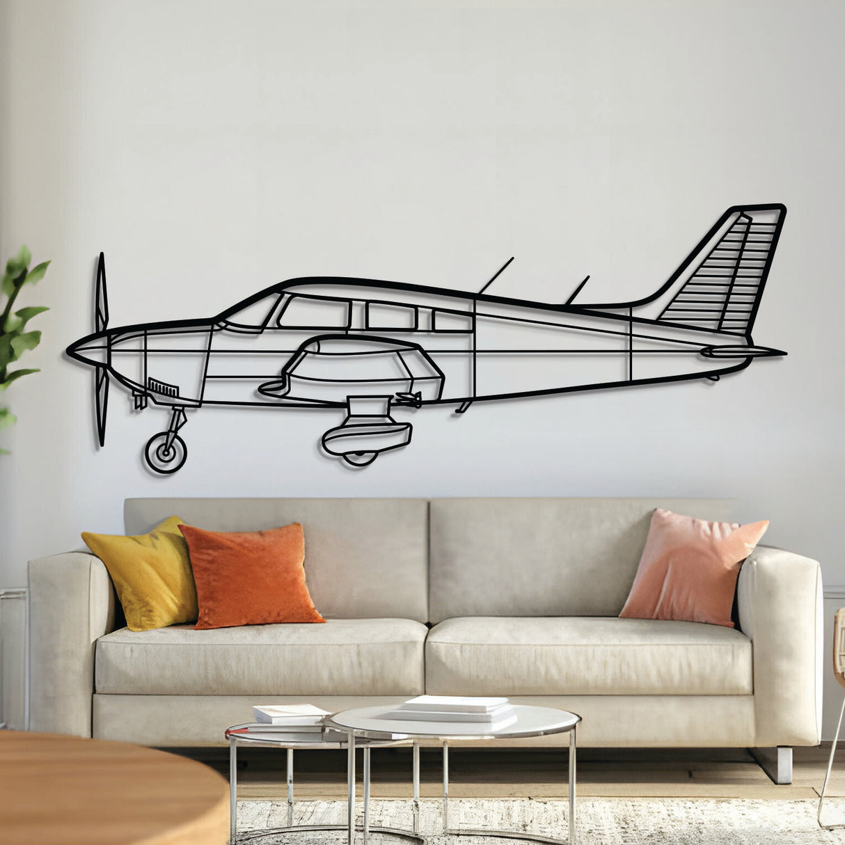 Piper PA‑28‑181 Archer single‑engine low‑wing aircraft silhouette – laser‑cut 2 mm steel, textured matte powder‑coat finish, ready to hang