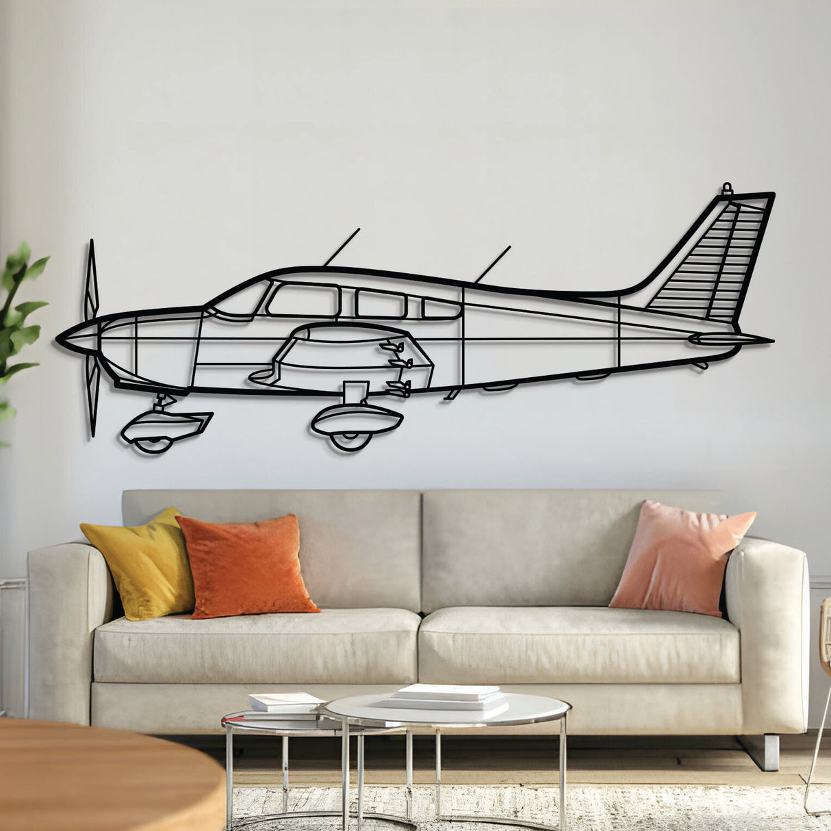 PA-28 Warrior metal airplane wall art – laser-cut 2 mm steel with matte powder-coated finish and floating 3D silhouette