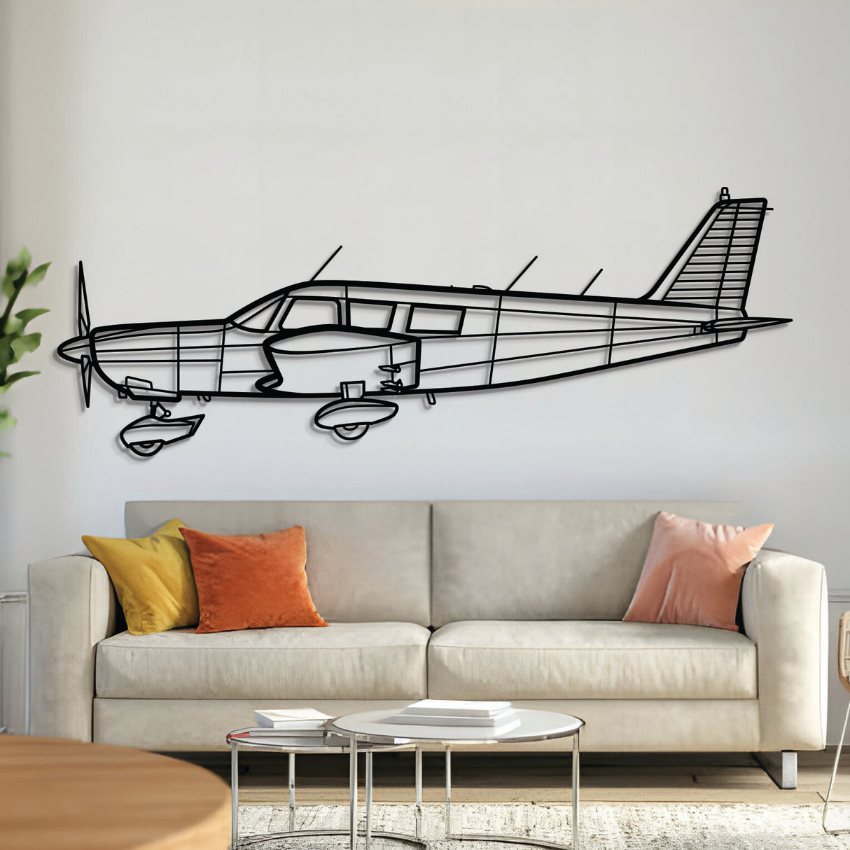 Piper PA-32-260 Cherokee Six high-wing single-engine aircraft metal wall art – laser-cut matte black steel silhouette