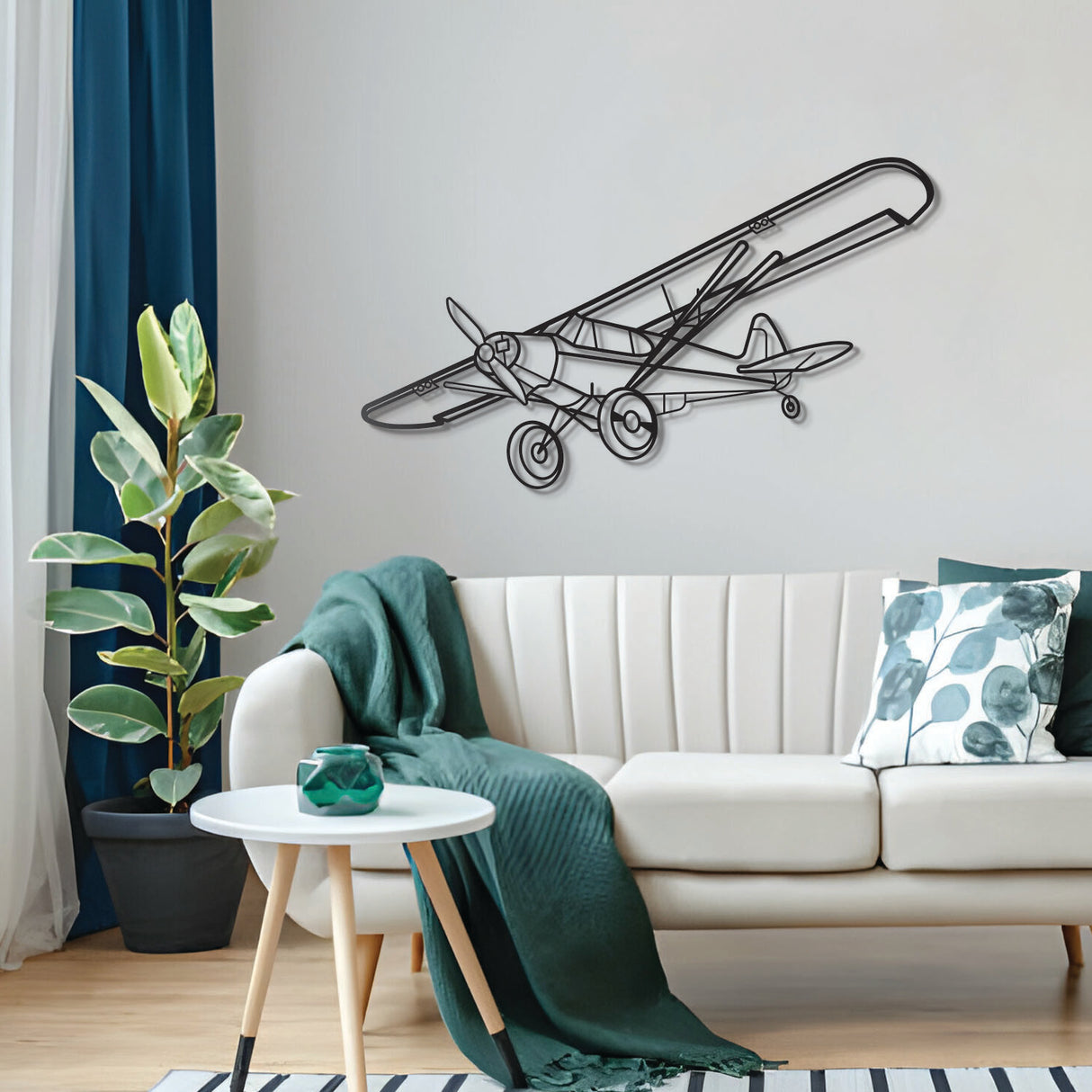 Super Cub PA-18 turboprop wall art – sleek steel silhouette perfect for modern interiors and aviation enthusiasts