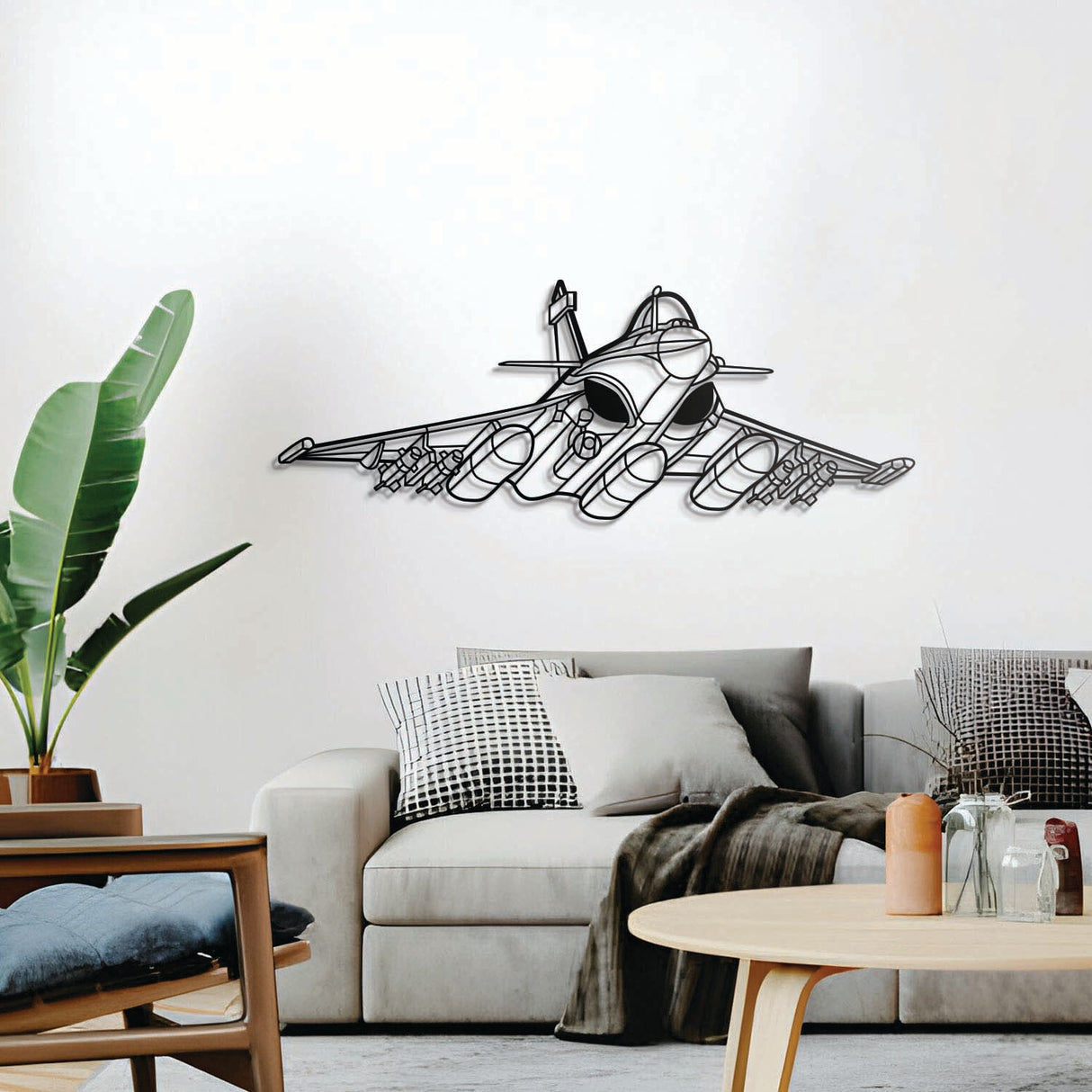 Ready-to-hang Rafale Angle aircraft wall decor, textured dyed steel, perfect for aviation enthusiasts