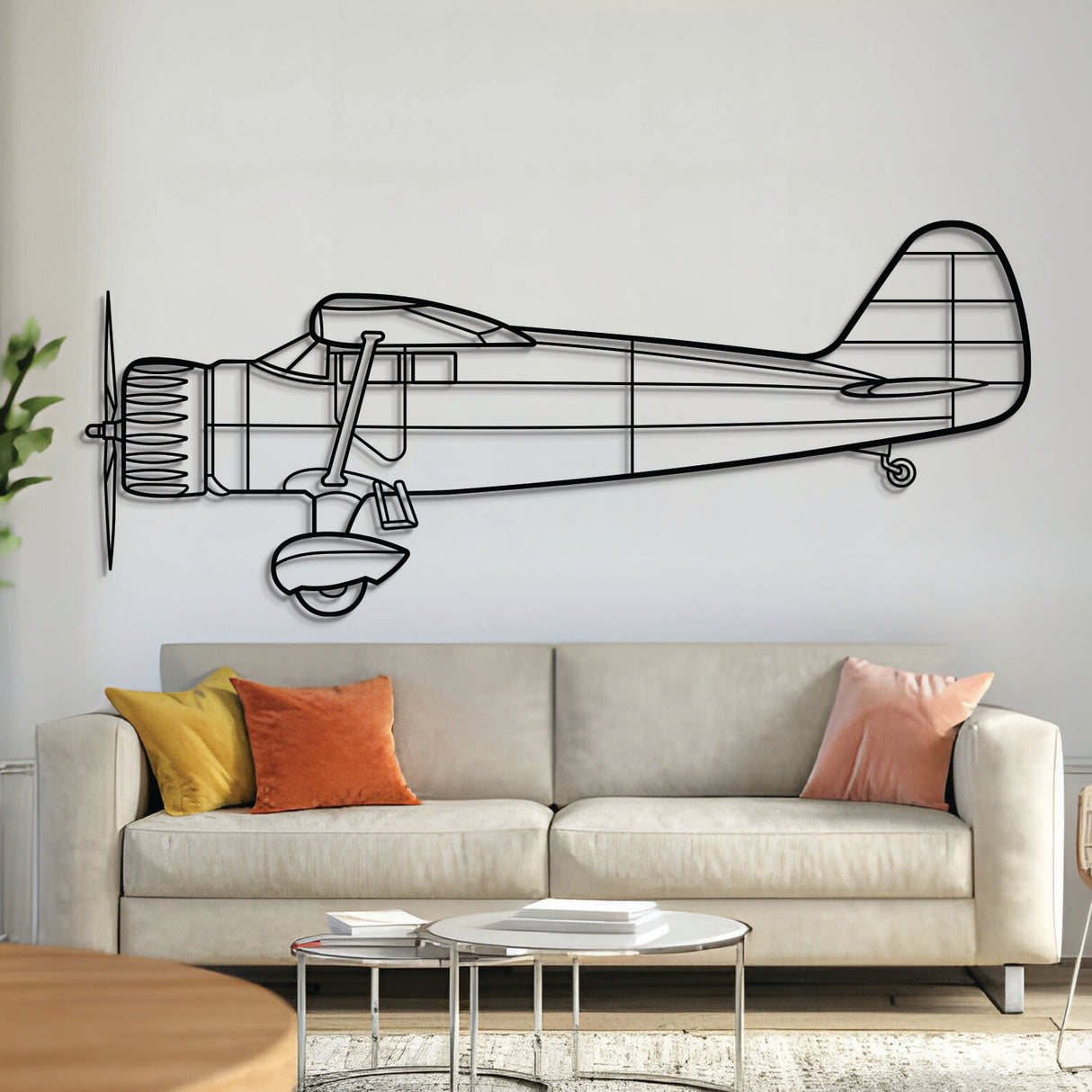 Reliant metal aircraft wall art, laser‑cut 2 mm steel with matte powder coat and floating 3D effect