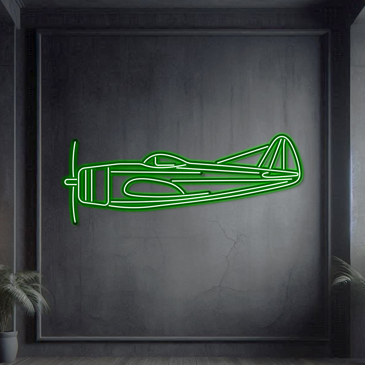 Thunderbolt neon wall art, sleek historic aviation décor ideal for hangars, offices, or contemporary living spaces