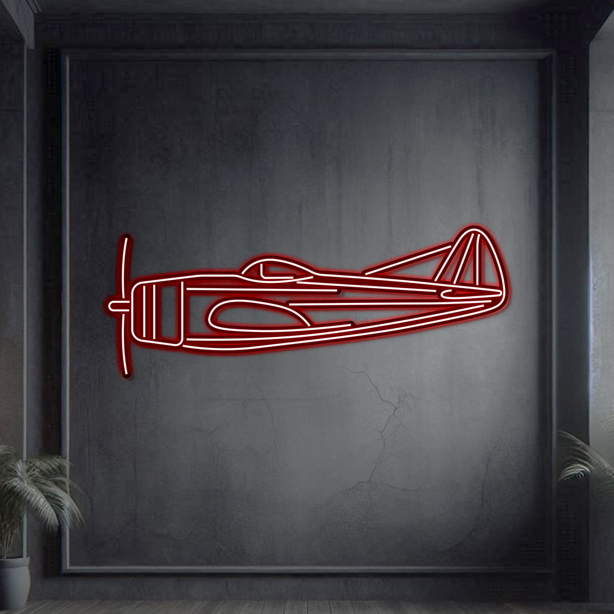 Matte‑finish P‑47D Mustang neon aircraft wall art, iconic aviation heritage gift for special occasions like Father’s Day or retirements