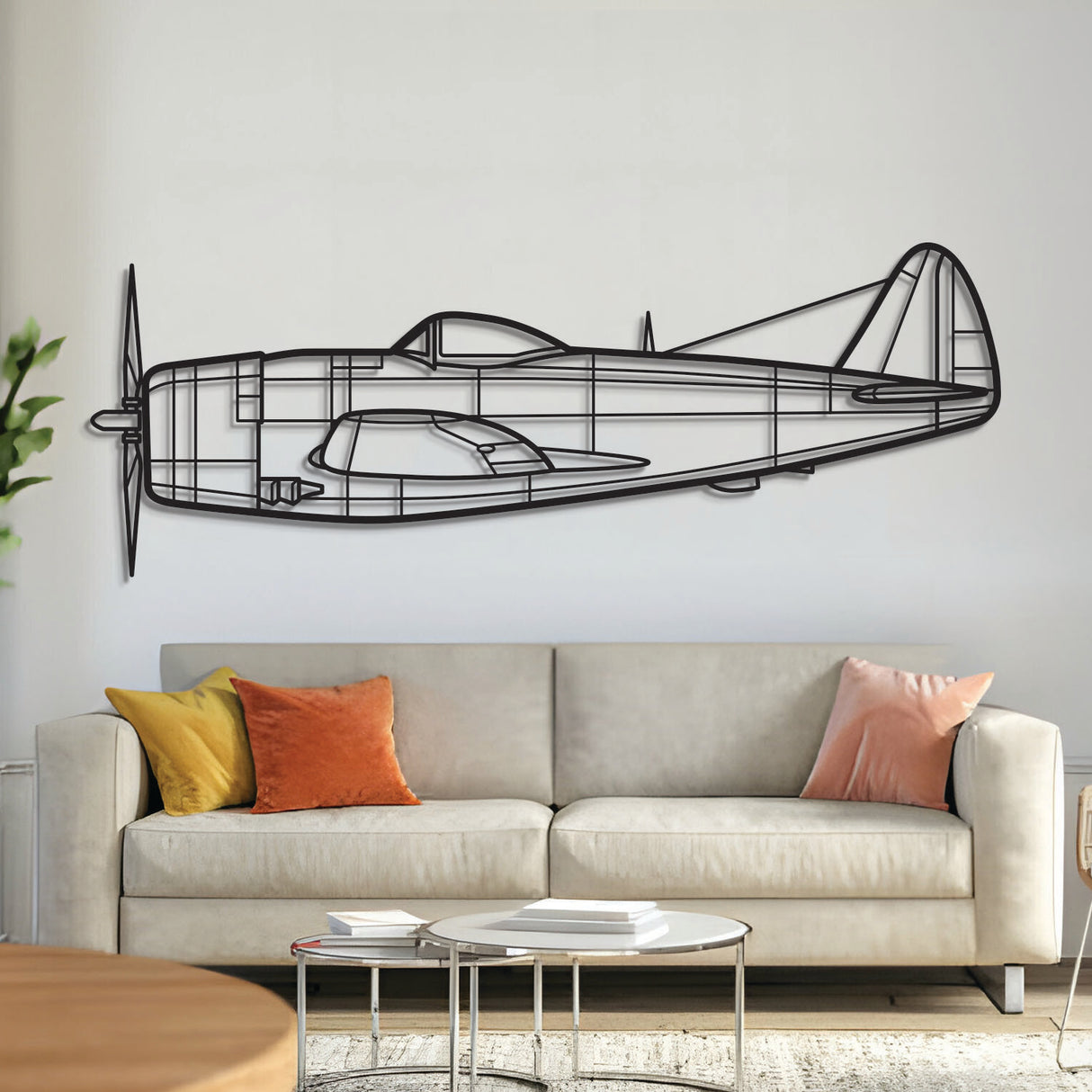 P‑47D Thunderbolt metal airplane wall art – laser-cut 2 mm steel with textured matte finish and 1 cm floating 3D effect