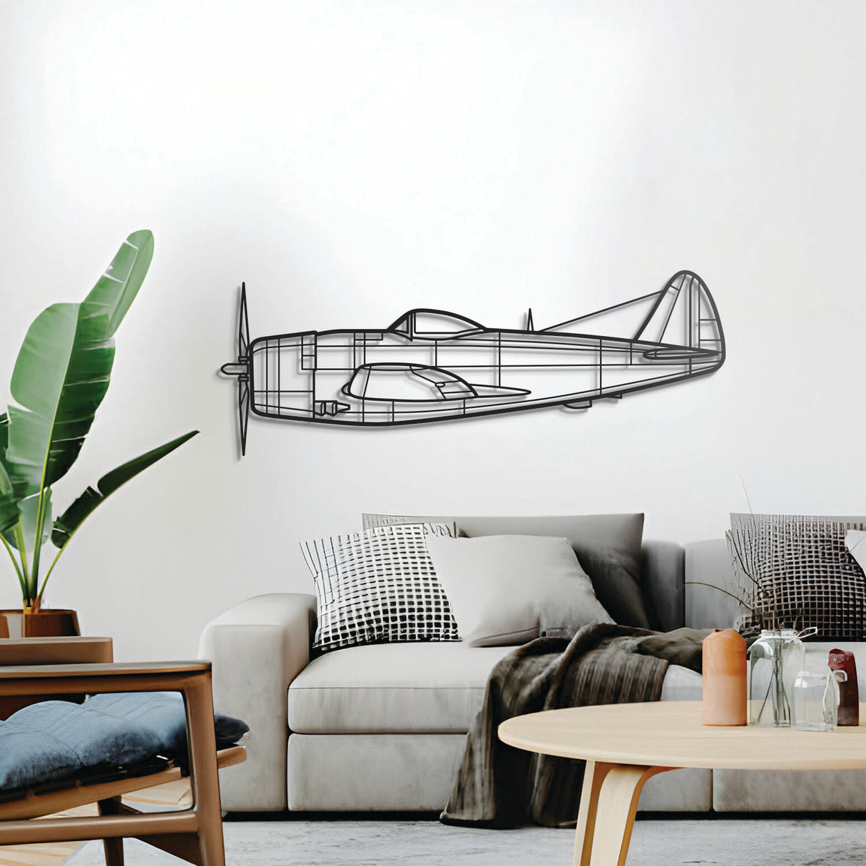 World War II P‑47D Thunderbolt aircraft wall décor – sleek steel silhouette, perfect for hangar, office, or living space