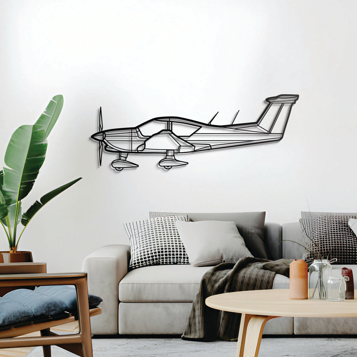 R3000‑160 low‑wing trainer wall décor – elevated 1 cm from wall using spacers to create a refined 3D shadow effect