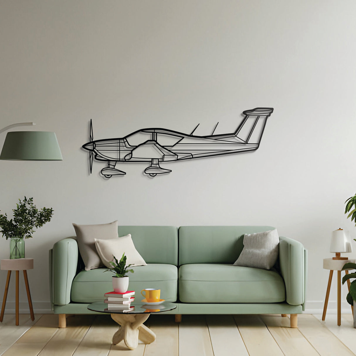 R3000‑160 metal wall decor – precision laser‑cut four-seater aircraft profile floating slightly off wall for dimensional and nostalgic appeal