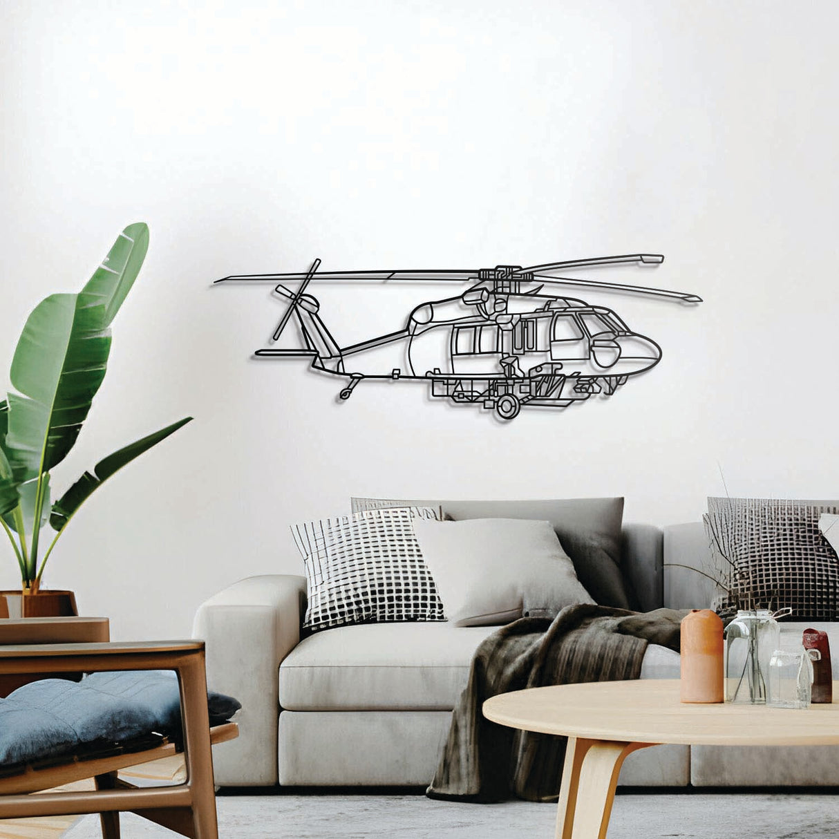 S70i Angle aircraft wall décor, textured matte steel elevated 1 cm for sleek floating aviation design