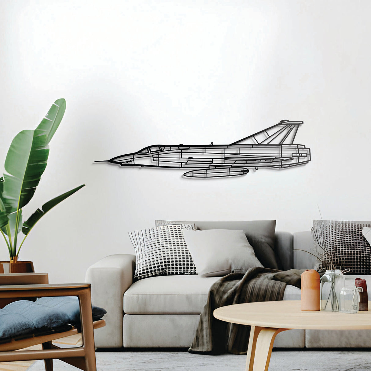 RF-35 Draken Cold War fighter silhouette, 3D elevated steel décor, ready-to-hang