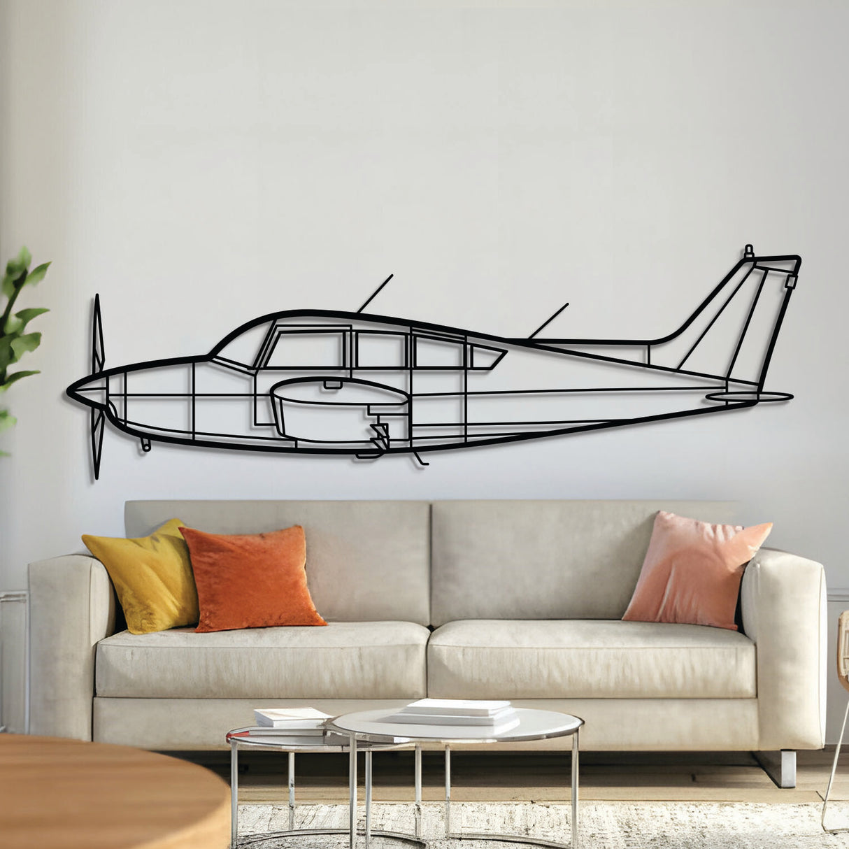 Sierra C24R metal aircraft wall art in 2 mm laser‑cut steel with matte powder‑coated textured finish and 1 cm elevation screws for 3D effect