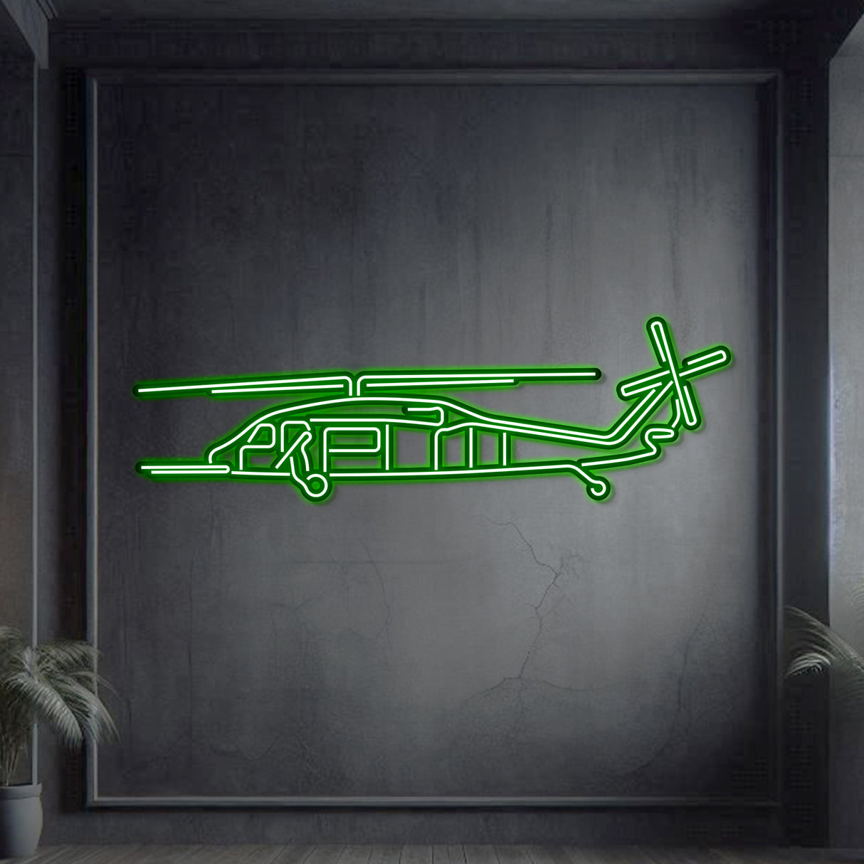 Pave Hawk neon wall art, sleek aviation décor ideal for hangars, offices, or modern living spaces