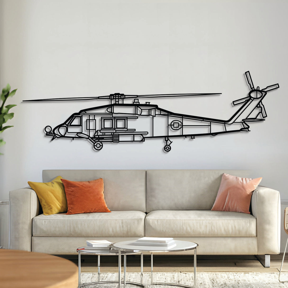 Sikorsky HH‑60H Sea Hawk naval combat search and rescue helicopter silhouette – laser‑cut 2 mm steel, textured matte powder‑coat finish, ready to hang