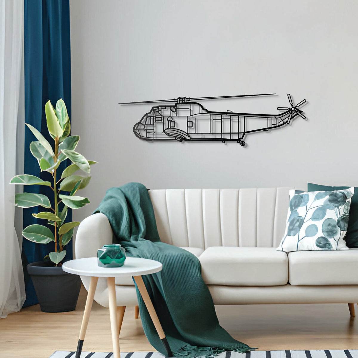 Sea King SH-3 silhouette wall art – minimalist helicopter decor handcrafted in powder-coated steel