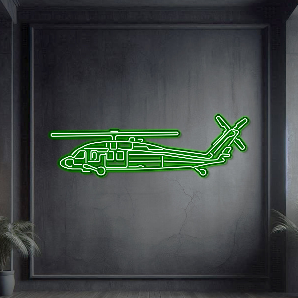 Navigate Craft Black Hawk décor, ready‑to‑hang with neon outline, the ultimate avgeek gift for helicopter enthusiasts