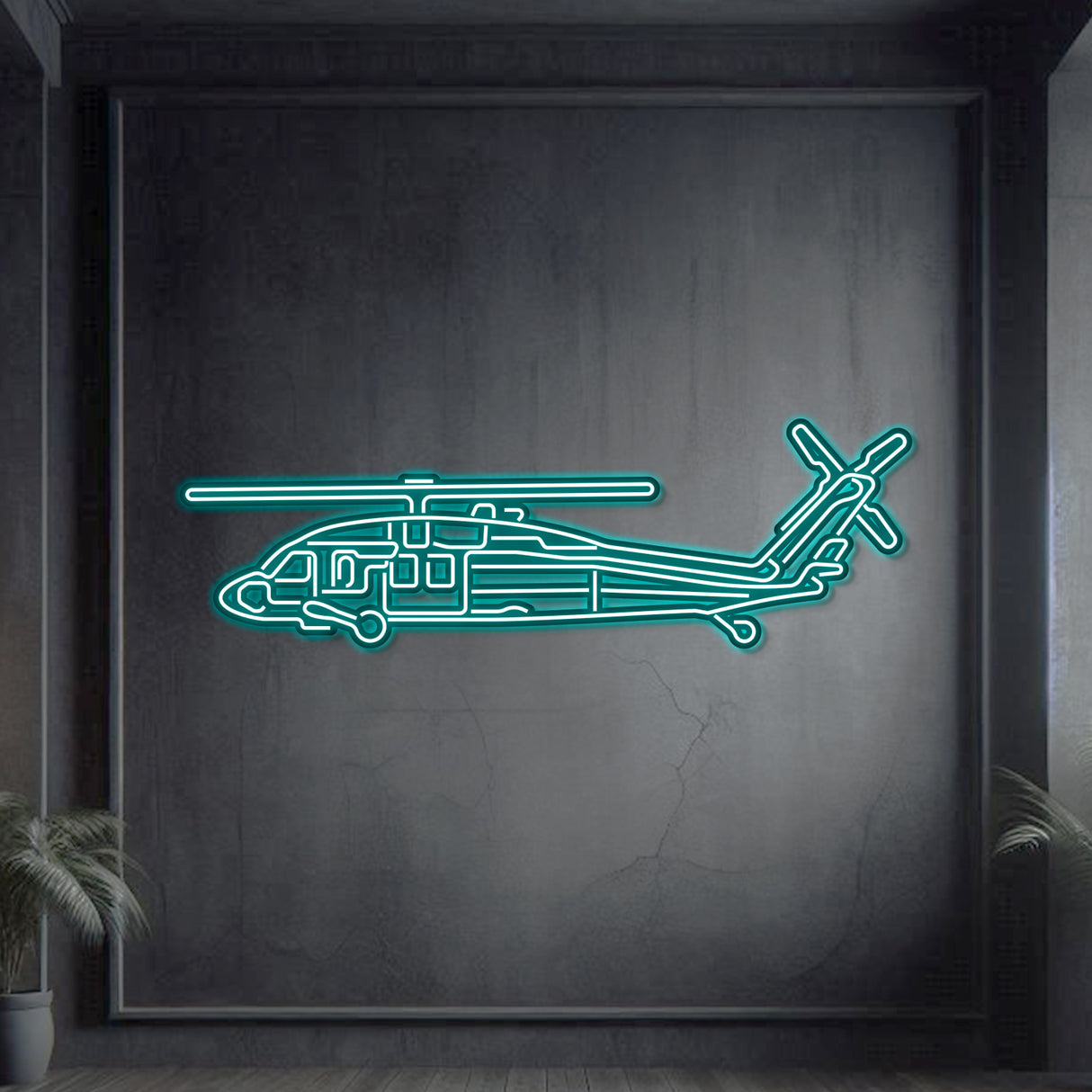 Black Hawk neon wall art, modern aviation décor ideal for hangars, offices, or contemporary living spaces