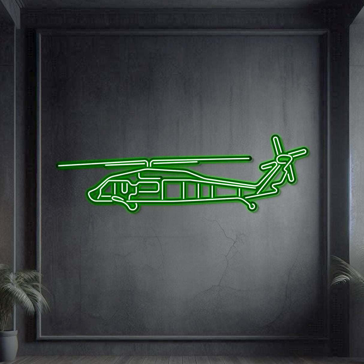 Navigate Craft Black Hawk décor, ready‑to‑hang with neon outline, perfect avgeek gift for helicopter enthusiasts