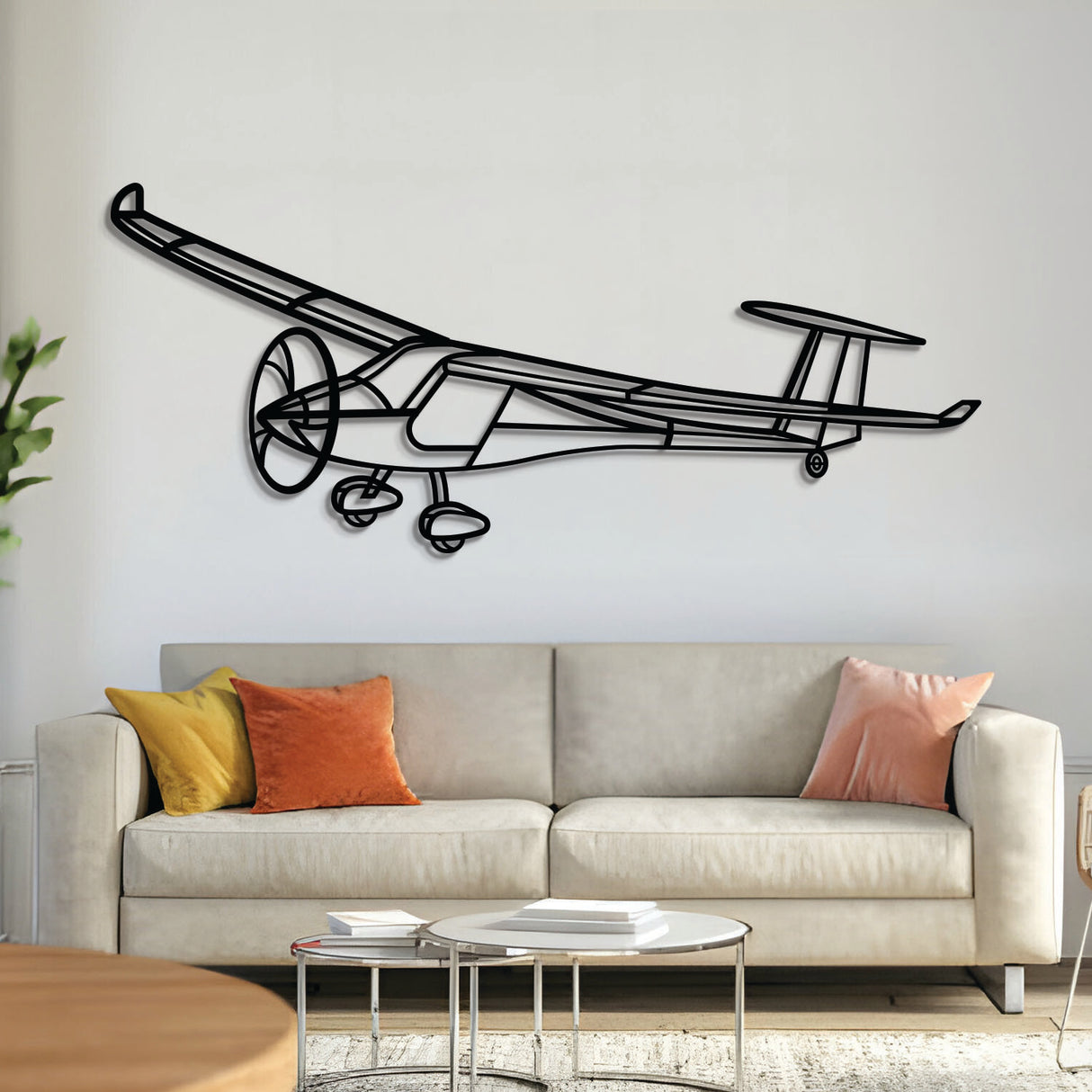 Sinus Max Angle metal aircraft wall art, laser-cut 2 mm steel with matte textured finish and 3D elevation