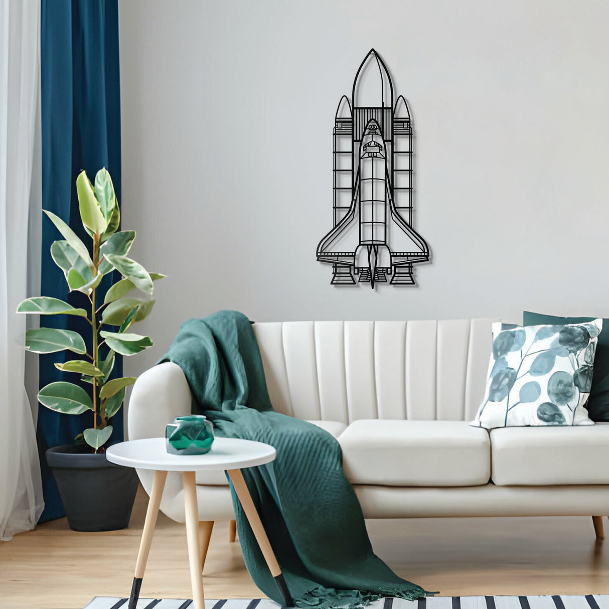 Spacecraft rocket wall piece – precision-cut black steel wall art blending aerospace and home design