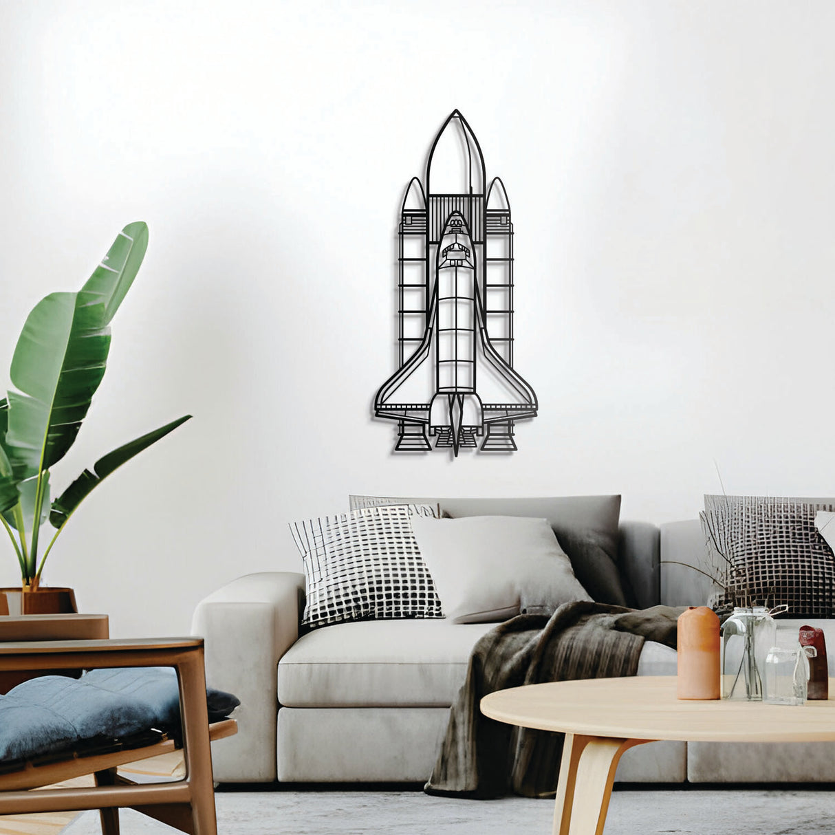 Rocket spacecraft metal wall décor – sleek silhouette celebrating space exploration in textured steel